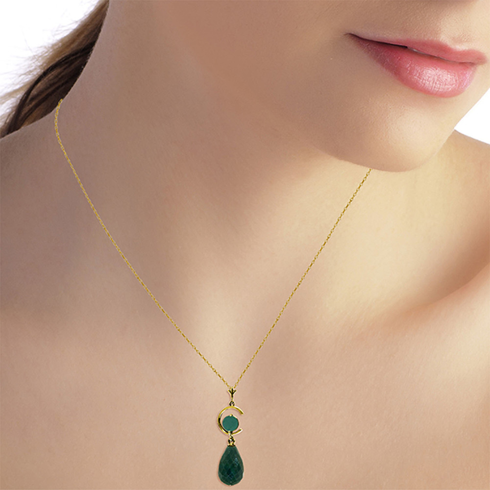 14K. SOLID GOLD NECKLACE WITH NATURAL EMERALDS (Yellow Gold) - Picture 2 of 3